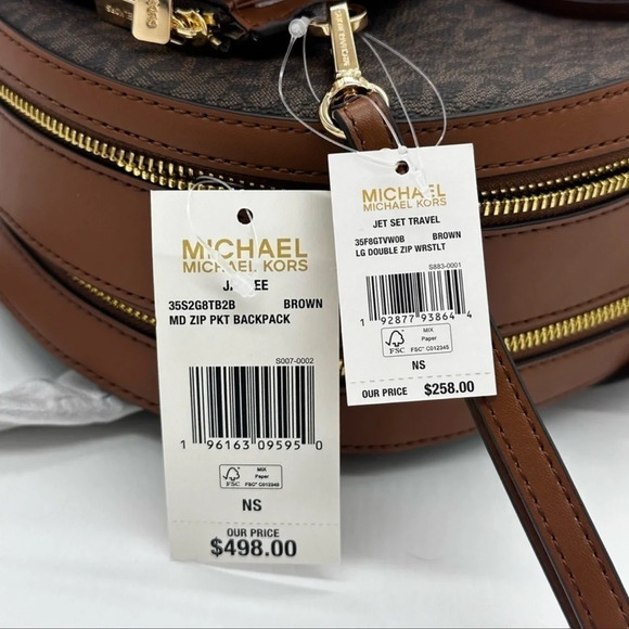 Michael Kors Medium Jaycee Zip Packet Backpack &Double Zip Wallet Wristlet Brown - Picture 16 of 16